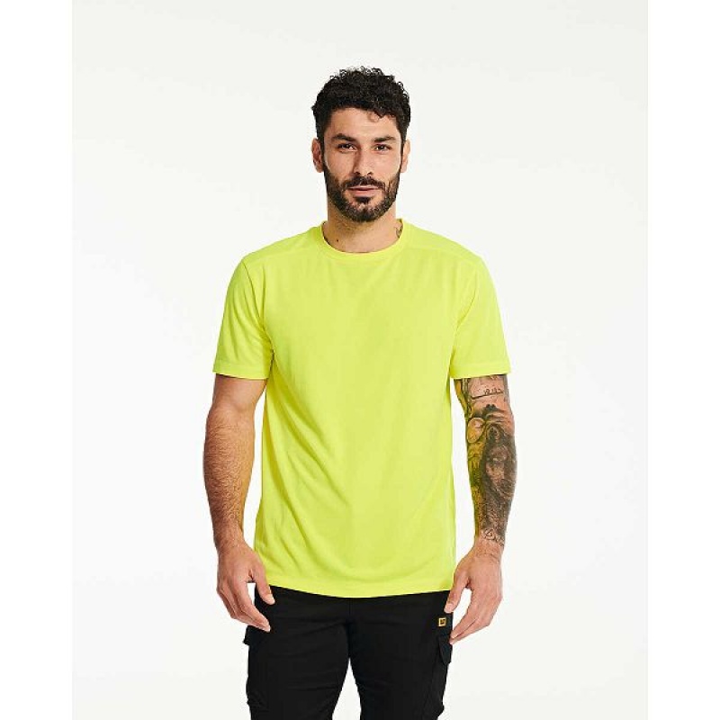 Yellow Men's Caterpillar Coolmax Short Sleeve Tee T-Shirt | 370145-HQP