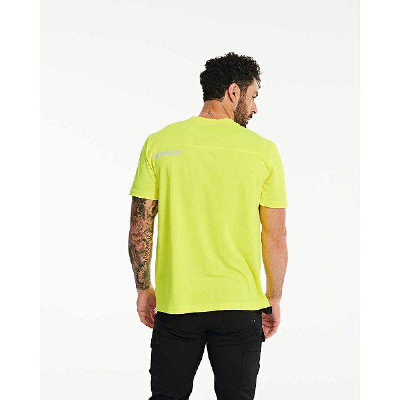 Yellow Men's Caterpillar Coolmax Short Sleeve Tee T-Shirt | 370145-HQP