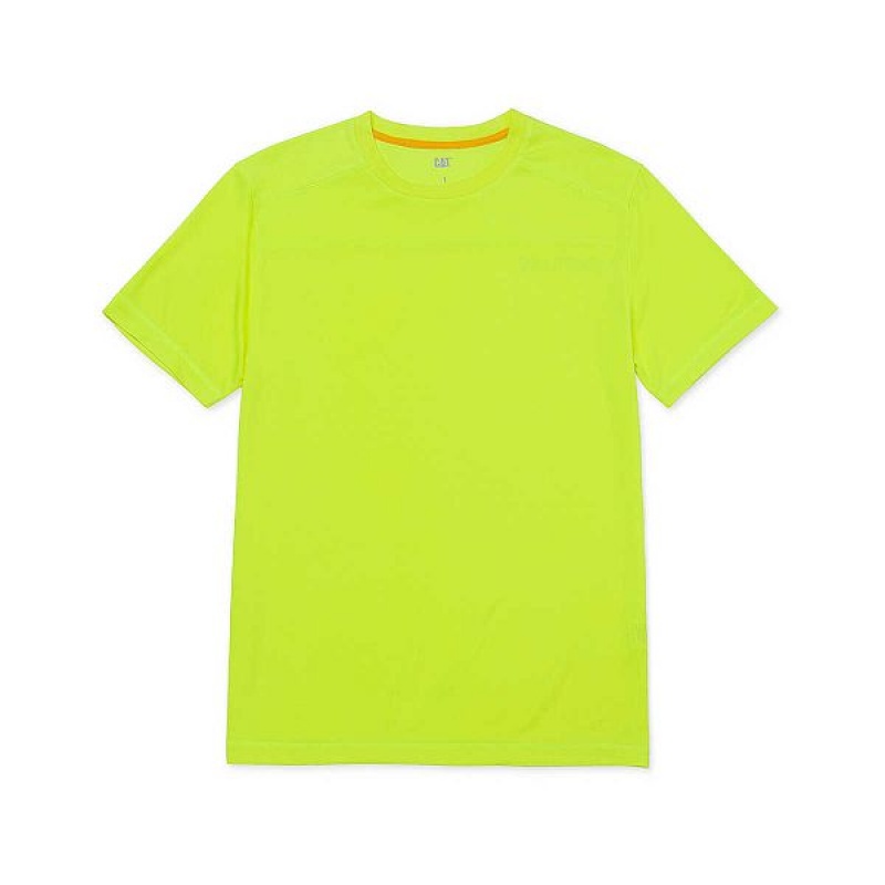 Yellow Men\'s Caterpillar Coolmax Short Sleeve Tee T-Shirt | 370145-HQP