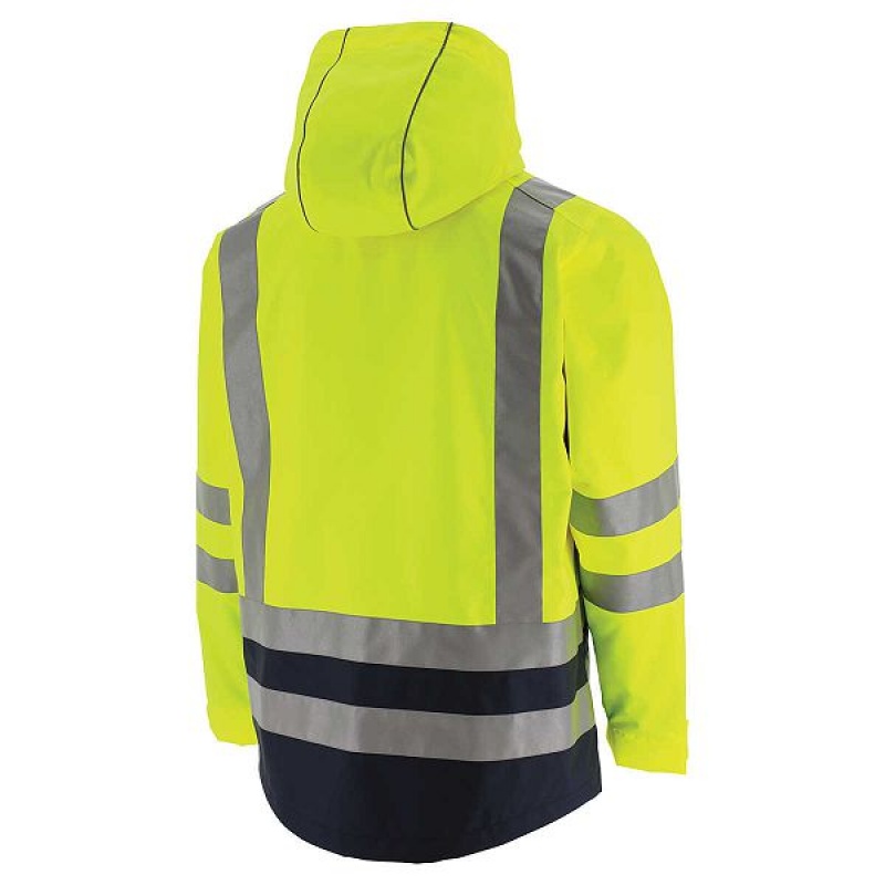 Yellow Men's Caterpillar Hi-Vis Rain Jackets | 783916-FOL