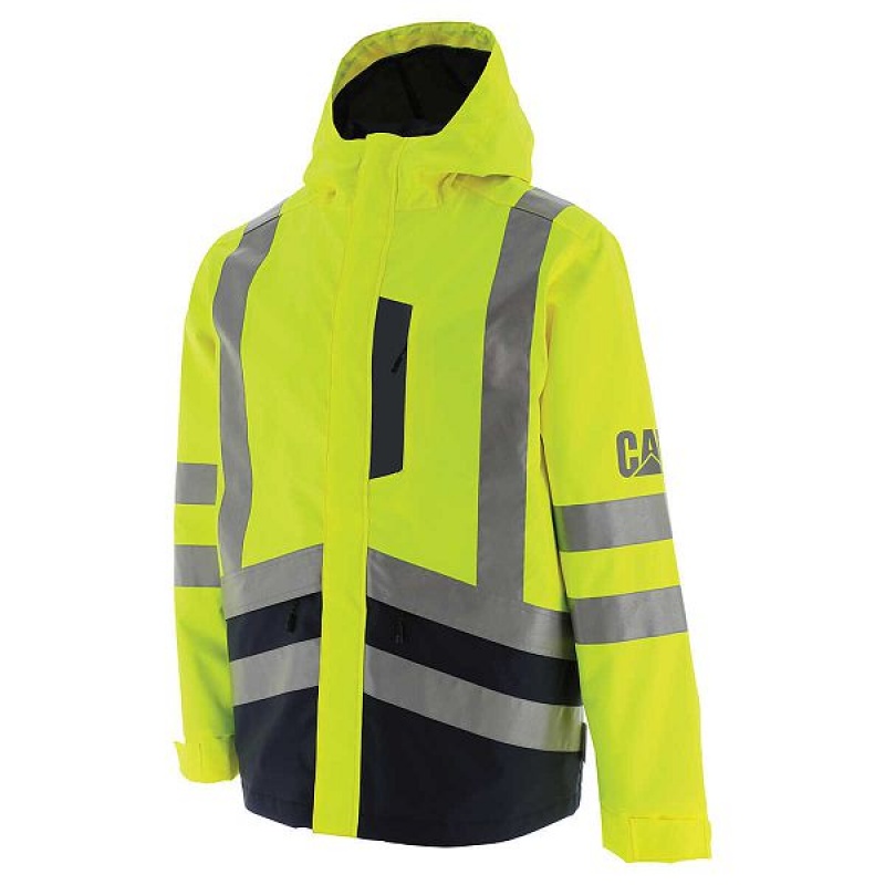 Yellow Men\'s Caterpillar Hi-Vis Rain Jackets | 783916-FOL