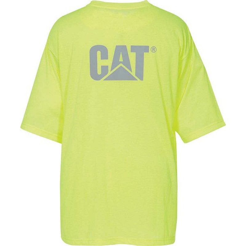 Yellow Men's Caterpillar Hi-Vis Trademark Pocket Tee T-Shirt | 306257-DNS