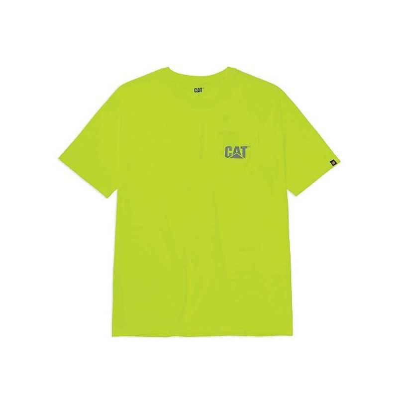 Yellow Men's Caterpillar Hi-Vis Trademark Pocket Tee T-Shirt | 306257-DNS