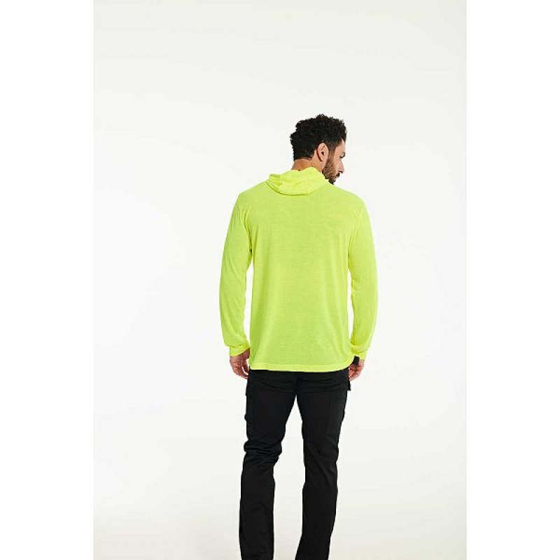 Yellow Men's Caterpillar HiVis UPF Hooded Long Sleeve Tee T-Shirt | 315697-TOF