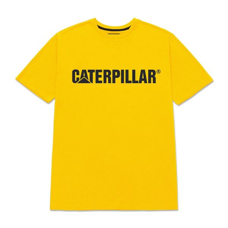 Yellow Men\'s Caterpillar Original Fit Caterpillar Logo Tee T-Shirt | 802576-VFS