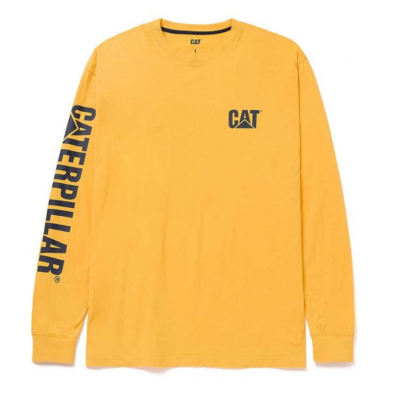 Yellow Men's Caterpillar Trademark Banner Long Sleeve Tee T-Shirt | 705391-YDH