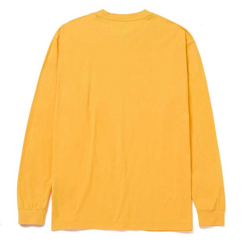 Yellow Men's Caterpillar Trademark Banner Long Sleeve Tee T-Shirt | 705391-YDH