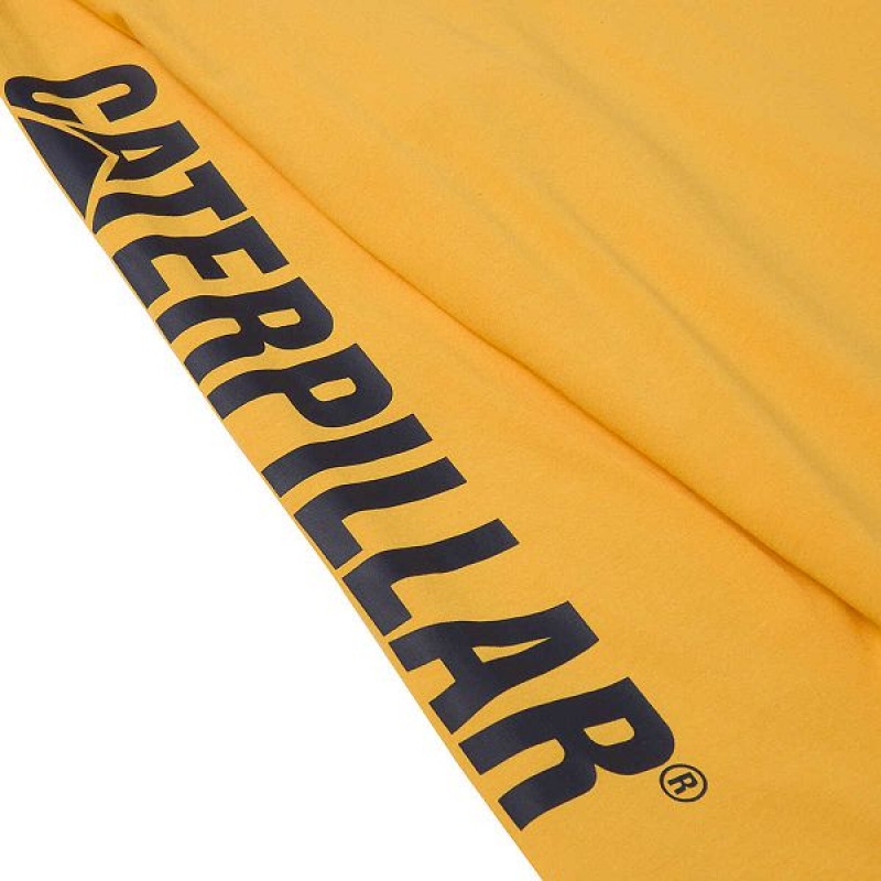 Yellow Men's Caterpillar Trademark Banner Long Sleeve Tee T-Shirt | 705391-YDH