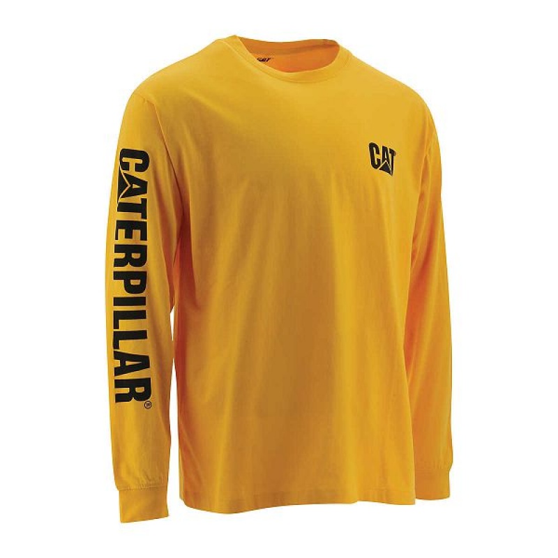 Yellow Men\'s Caterpillar Trademark Banner Long Sleeve Tee T-Shirt | 705391-YDH