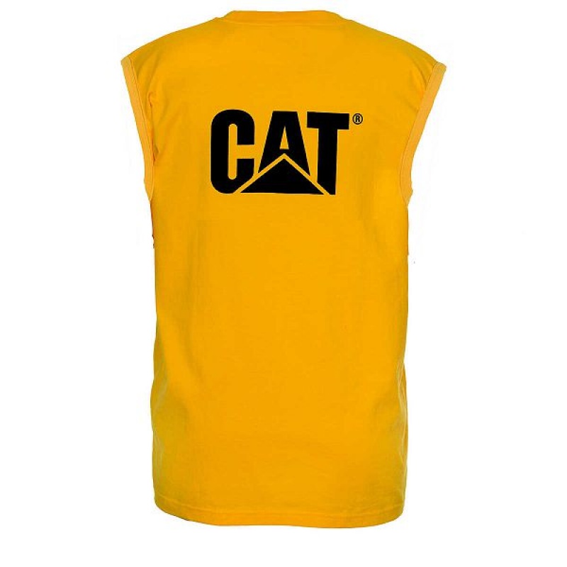 Yellow Men's Caterpillar Trademark Sleeveless Pocket Tee T-Shirt | 596483-OUF